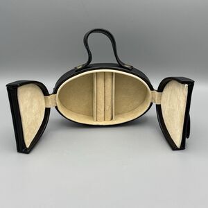 Vintage Unmarked Travel Jewelry Case Box Handle Faux Leather Ring Holder 6" L